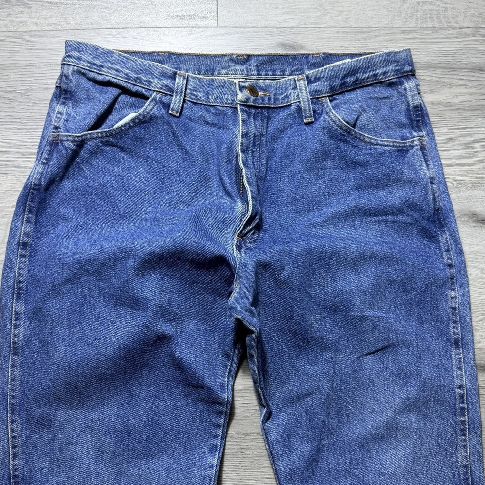 VTG Rustler Jeans 38x29 Blue Denim USA Fabric Relaxed Fit Straight Leg Work Pant - Picture 2 of 7
